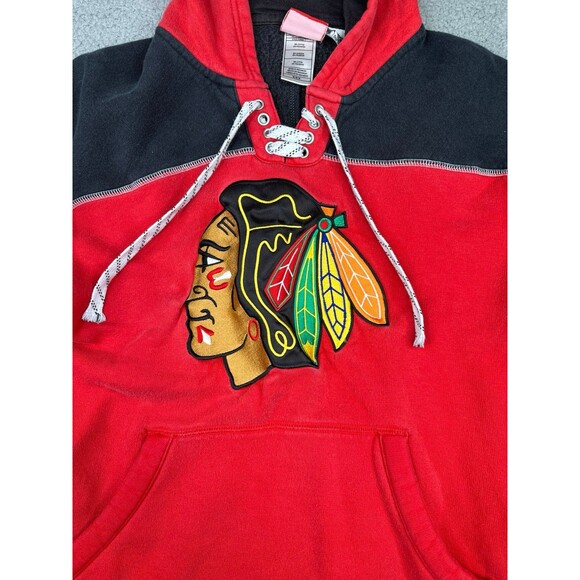 Chicago Blackhawks Reebok Face Off Hoodie Sweater Size M Red Embroidered Logo - Picture 2 of 7